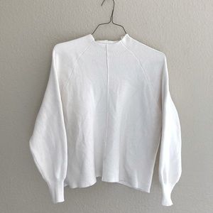White Ribbed Mock-neck Sweater (Mango)